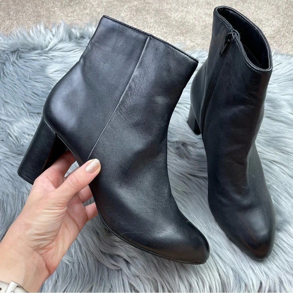 David Tate Alison Black Leather Almond Toe Heeled Booties